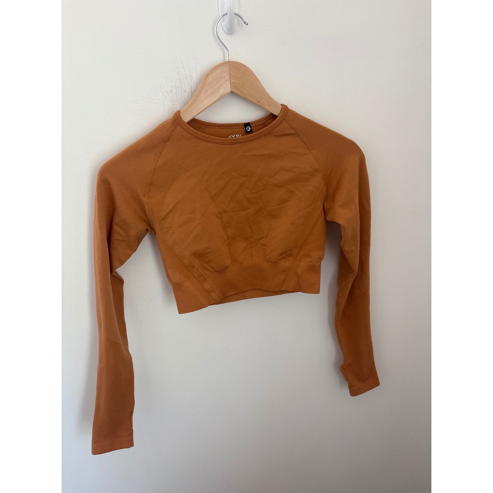 AYBL Womens Seamless Long Sleeve Crop Top‎ Burnt Orange Small Thumbholes Workout